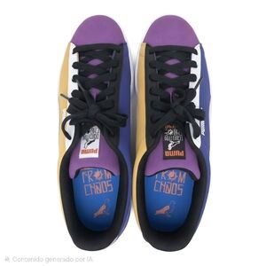 Puma Suede Sneakers in Orange and Purple, size 11, 6 different colored laces